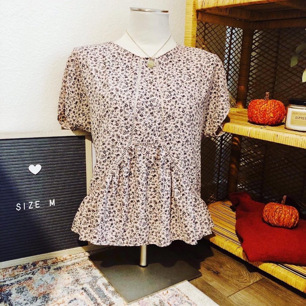 Light Pink and Grey Floral Blouse